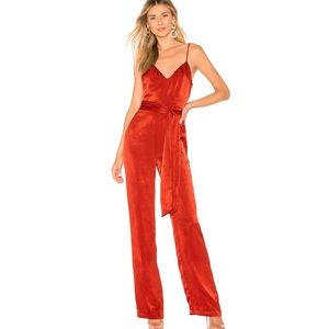 Lovers + Friends Penelope rust satin jumpsuit